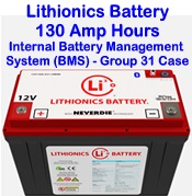 Click here for the spec sheet for this 130 Amp hour Lithionics lithium ion battery for all makes RV, solar applications, industrial projects and more...